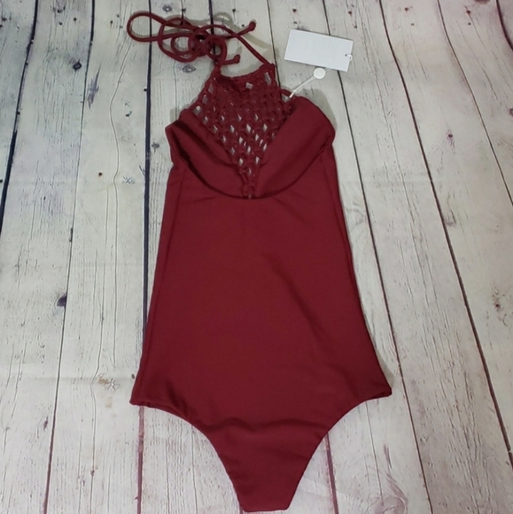 MIKOH Avalon Macrame Burgundy Red Swimsuit One-piece NWT - Picture 2 of 5